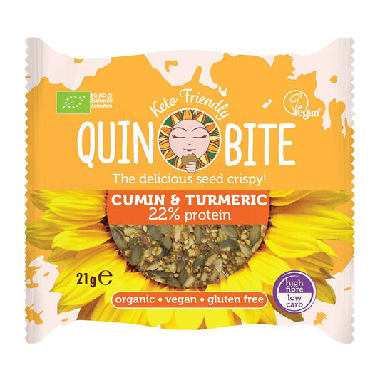 Quin Bite Bio Komijn en Kurkuma Krokant | 21g | Veganistisch Keto-vriendelijk