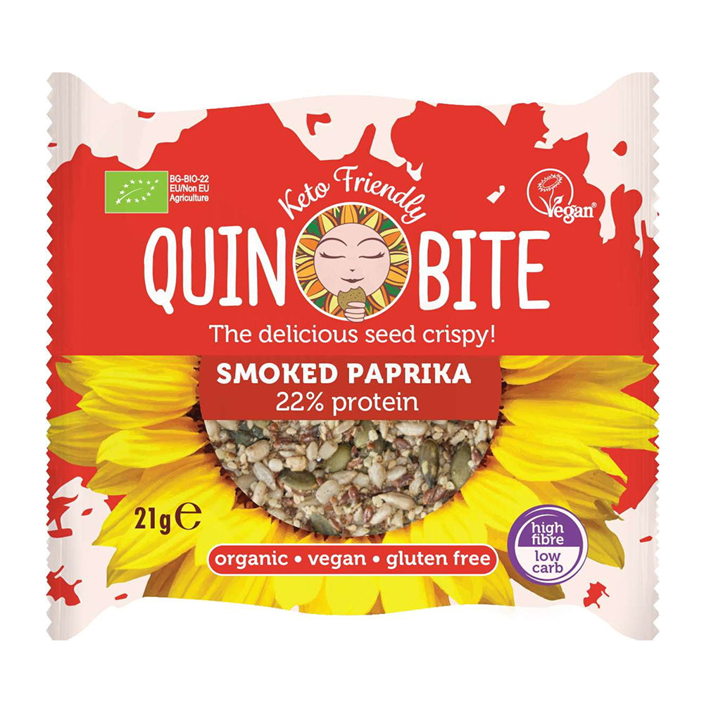 Quin Bite Bio geräucherte Paprikasamen knusprig | 21 g | Vegan Keto-freundlich